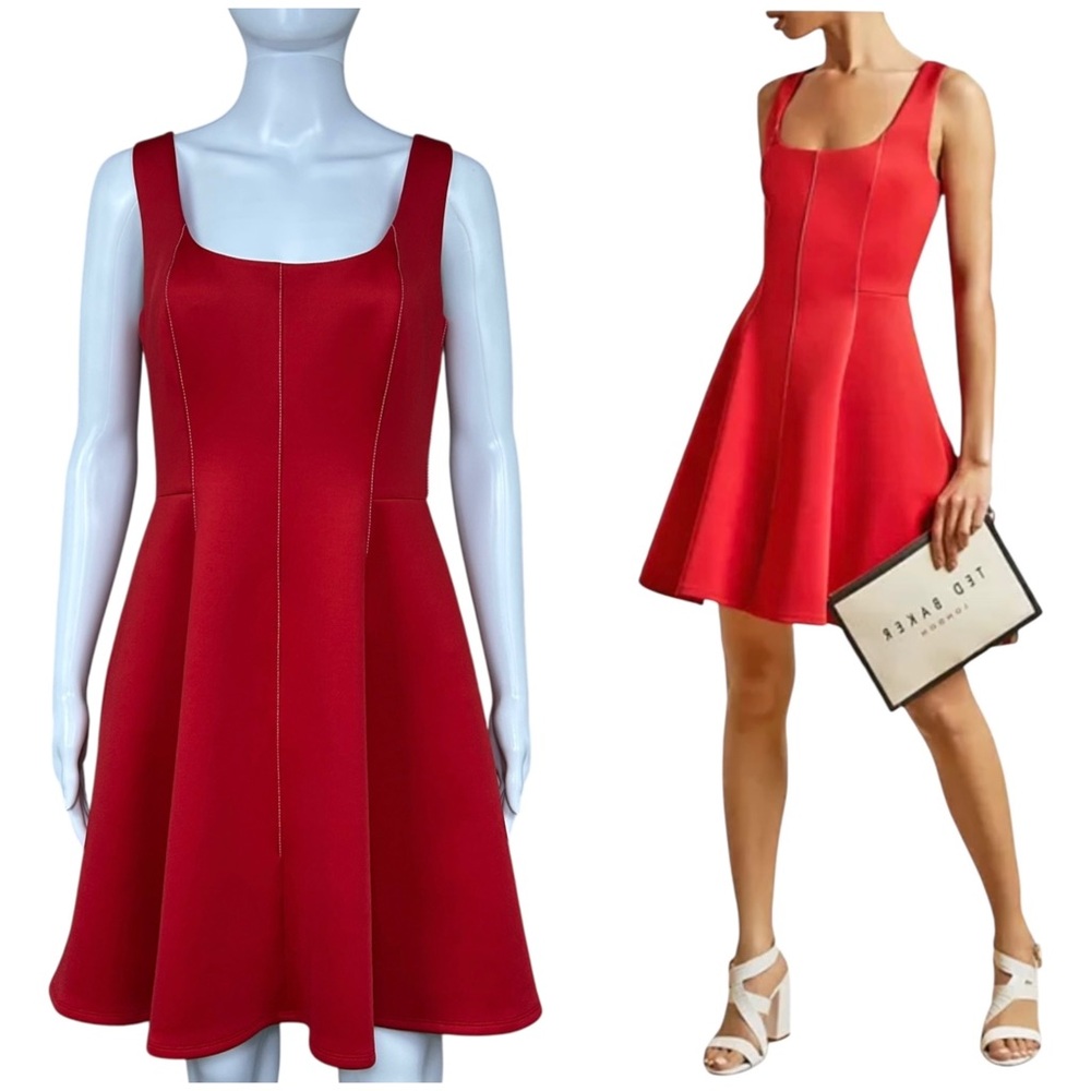 Ted Baker Johanna Scuba Skater Dress Red US Sz 6 Cocktail Glam Event Coquette
